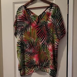 Caramela Green and Pink Leaf Print Blouse